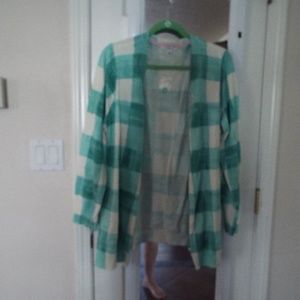 NWT Isaac Mizrahi green check cardigan